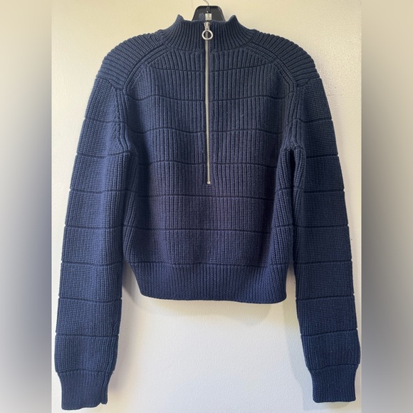 Marc Jacobs Marino Wool Dark Blue Ribbed Half Zipper Turtleneck Sweater - Picture 5 of 9